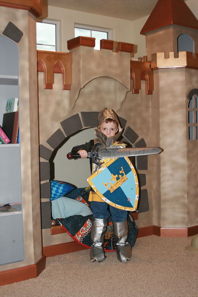 Knight in Castle with Sword, Shield, and Armor