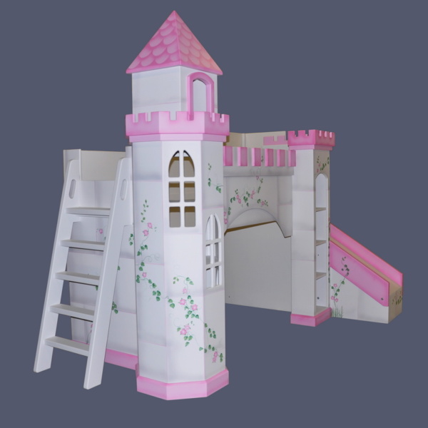 Leeds Castle Bunk Bed - Hand Painted w Octagonal Tower, Slide & Ladder