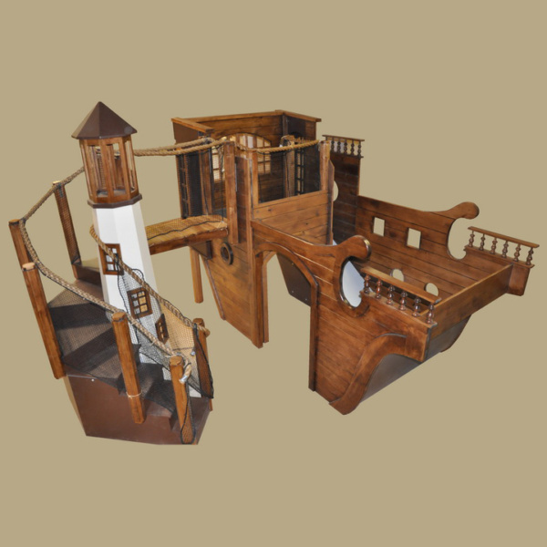 Wooden Pirate Ship Playhouse w' Light House