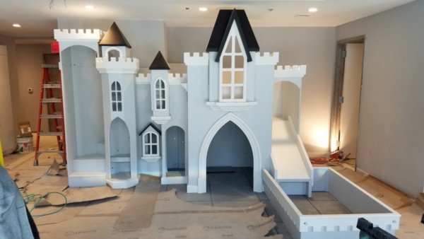 Sky View Castle, Castle playhouse, kids indoor playhouse, indoor playhouse with slide, custom kids furniture