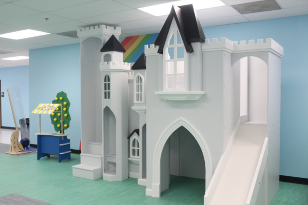 Sky View Castle, Castle playhouse, kids indoor playhouse, indoor playhouse with slide, custom kids furniture