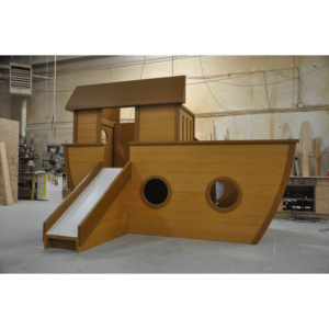 Noah's Ark Kids Indoor Playhouse with Slide and Stairs, Wood Grain Finish